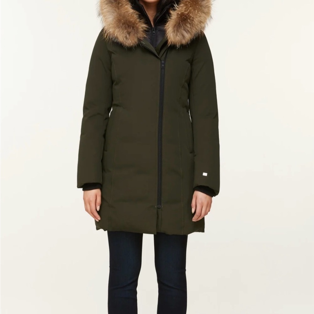 Soia & Kyo Dark Green Puffer Coat with Faux Fur Hood